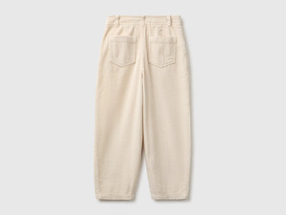 Benetton Creamy White Girls Corduroy Barrel-Fit Trousers SKU: 4FNFCF063_00V Image 02