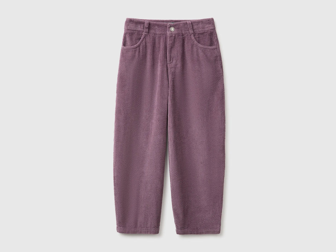 Benetton Plum Girls Corduroy Barrel-Fit Trousers SKU: 4FNFCF063_048 Image 01