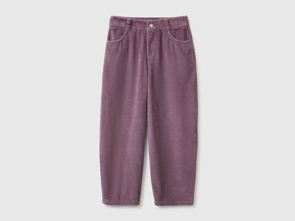 Benetton Plum Girls Corduroy Barrel-Fit Trousers SKU: 4FNFCF063_048 Image 01