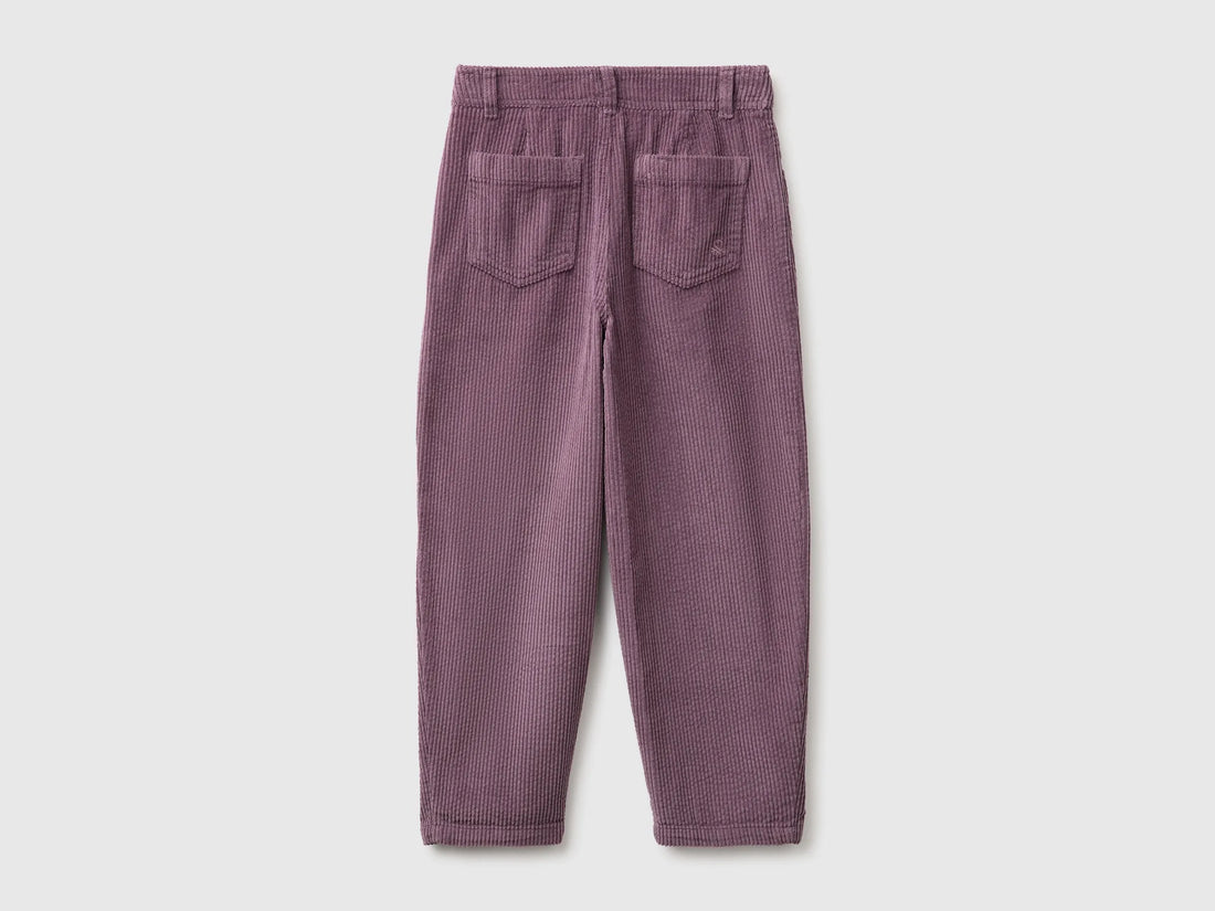 Benetton Plum Girls Corduroy Barrel-Fit Trousers SKU: 4FNFCF063_048 Image 02