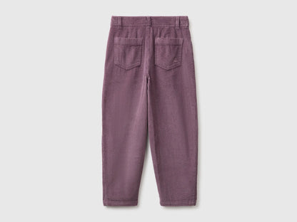 Benetton Plum Girls Corduroy Barrel-Fit Trousers SKU: 4FNFCF063_048 Image 02