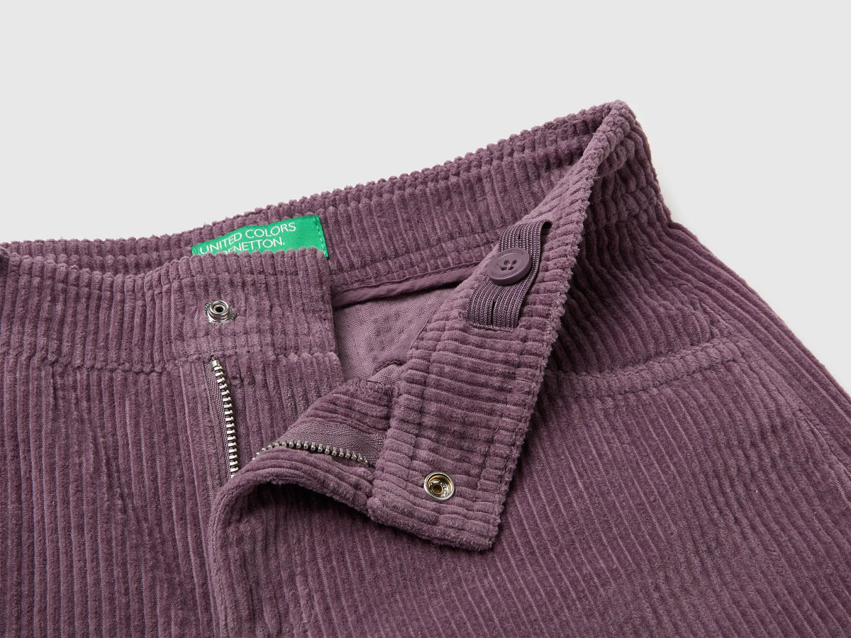 Benetton Plum Girls Corduroy Barrel-Fit Trousers SKU: 4FNFCF063_048 Image 03