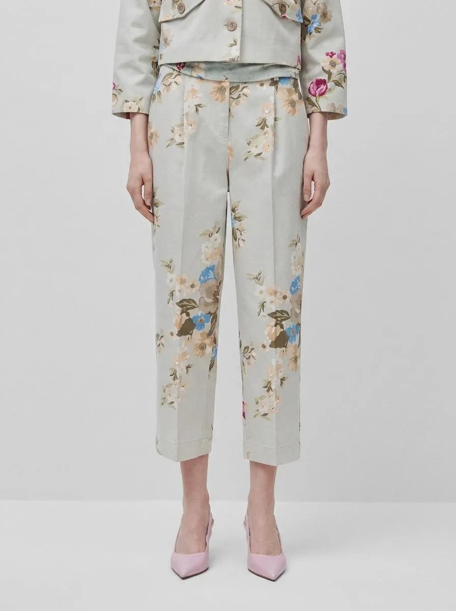 Benetton Light Green Women Floral Trousers SKU: 4H3UDF0BB_67F Image 00