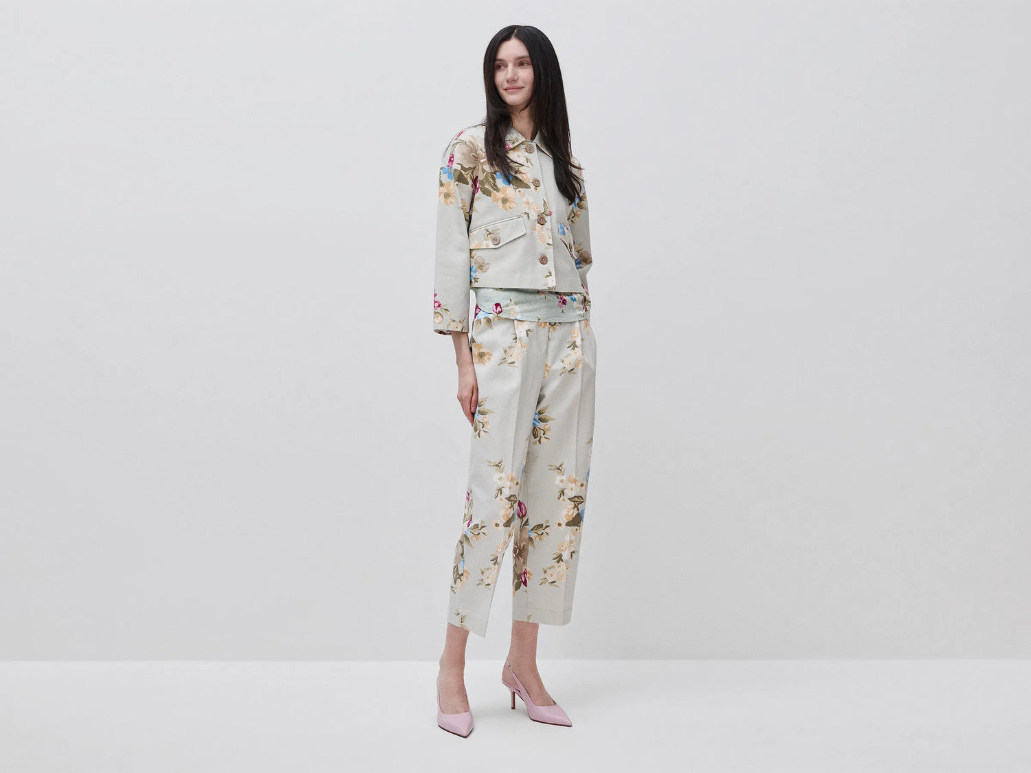Benetton Light Green Women Floral Trousers SKU: 4H3UDF0BB_67F Image 03