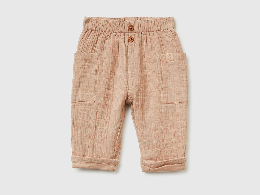 Benetton Beige Newborn Trousers with Side Pockets SKU: 4HRGAF01S_3A6 Image 01