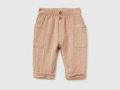 Benetton Beige Newborn Trousers with Side Pockets SKU: 4HRGAF01S_3A6 Image 01