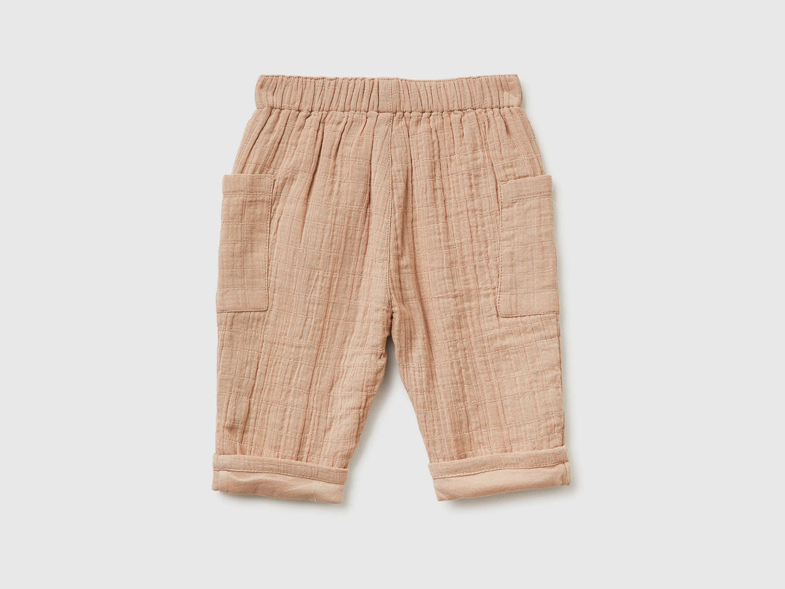 Benetton Beige Newborn Trousers with Side Pockets SKU: 4HRGAF01S_3A6 Image 02