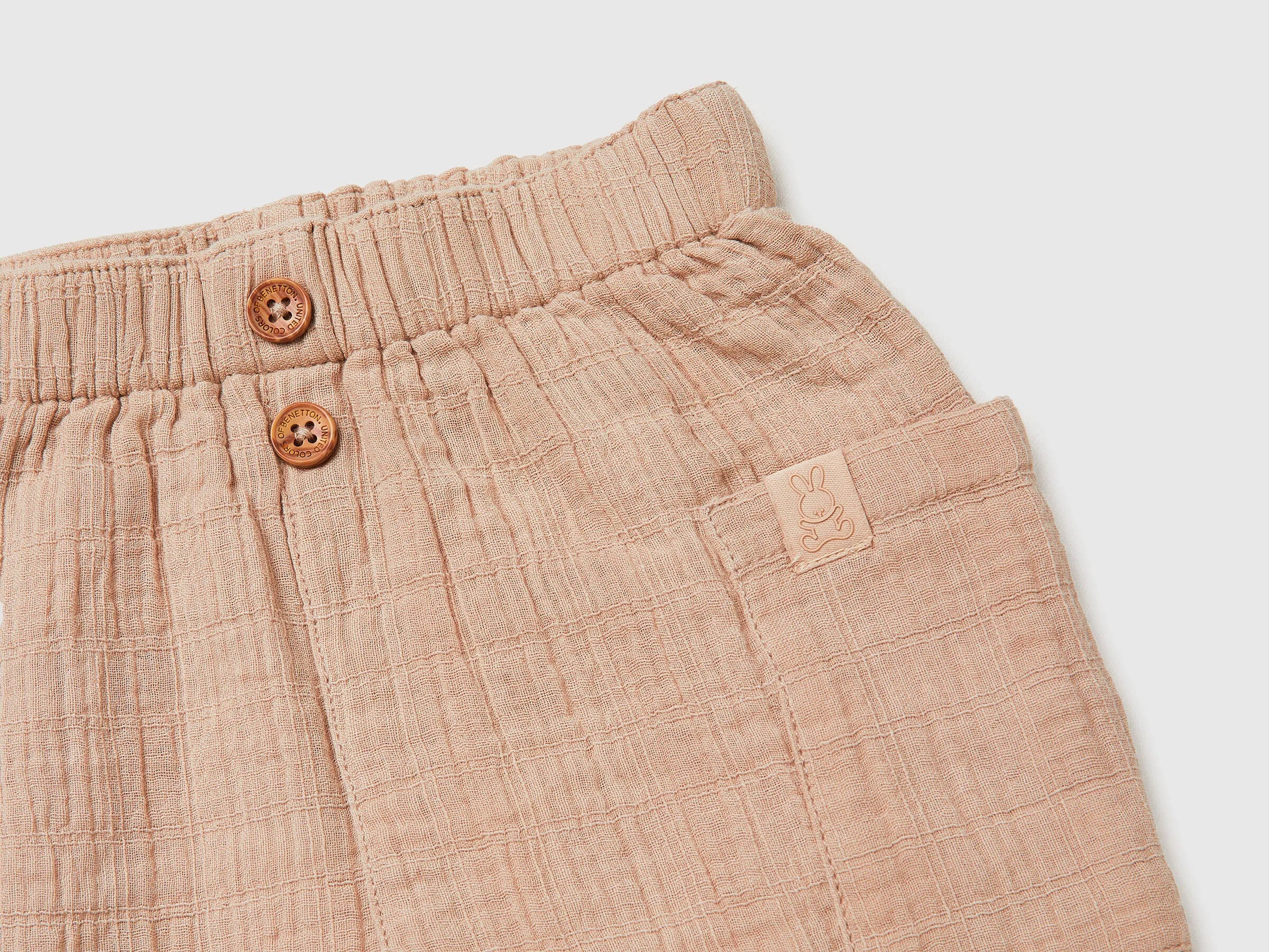 Benetton Beige Newborn Trousers with Side Pockets SKU: 4HRGAF01S_3A6 Image 03
