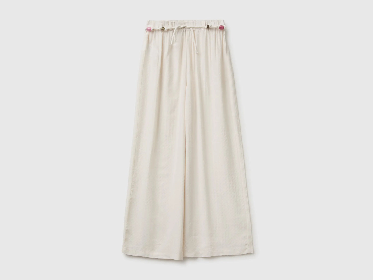 Benetton White Girls Wide Trousers with Belt SKU: 4ILTCF05V_00E Image 01