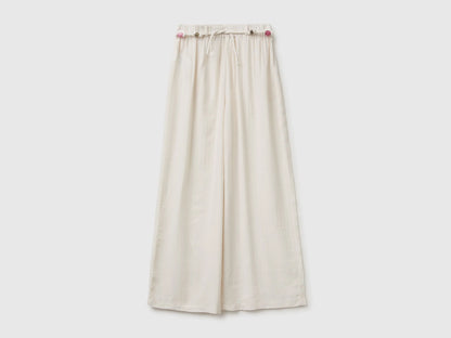 Benetton White Girls Wide Trousers with Belt SKU: 4ILTCF05V_00E Image 01