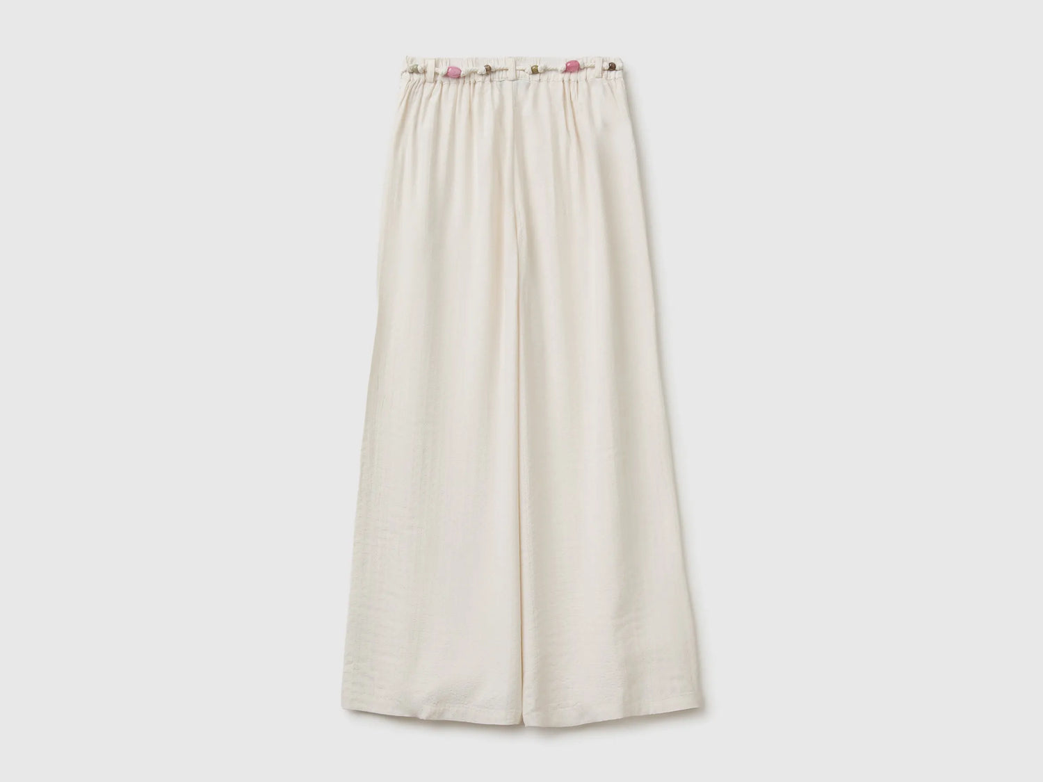 Benetton White Girls Wide Trousers with Belt SKU: 4ILTCF05V_00E Image 02