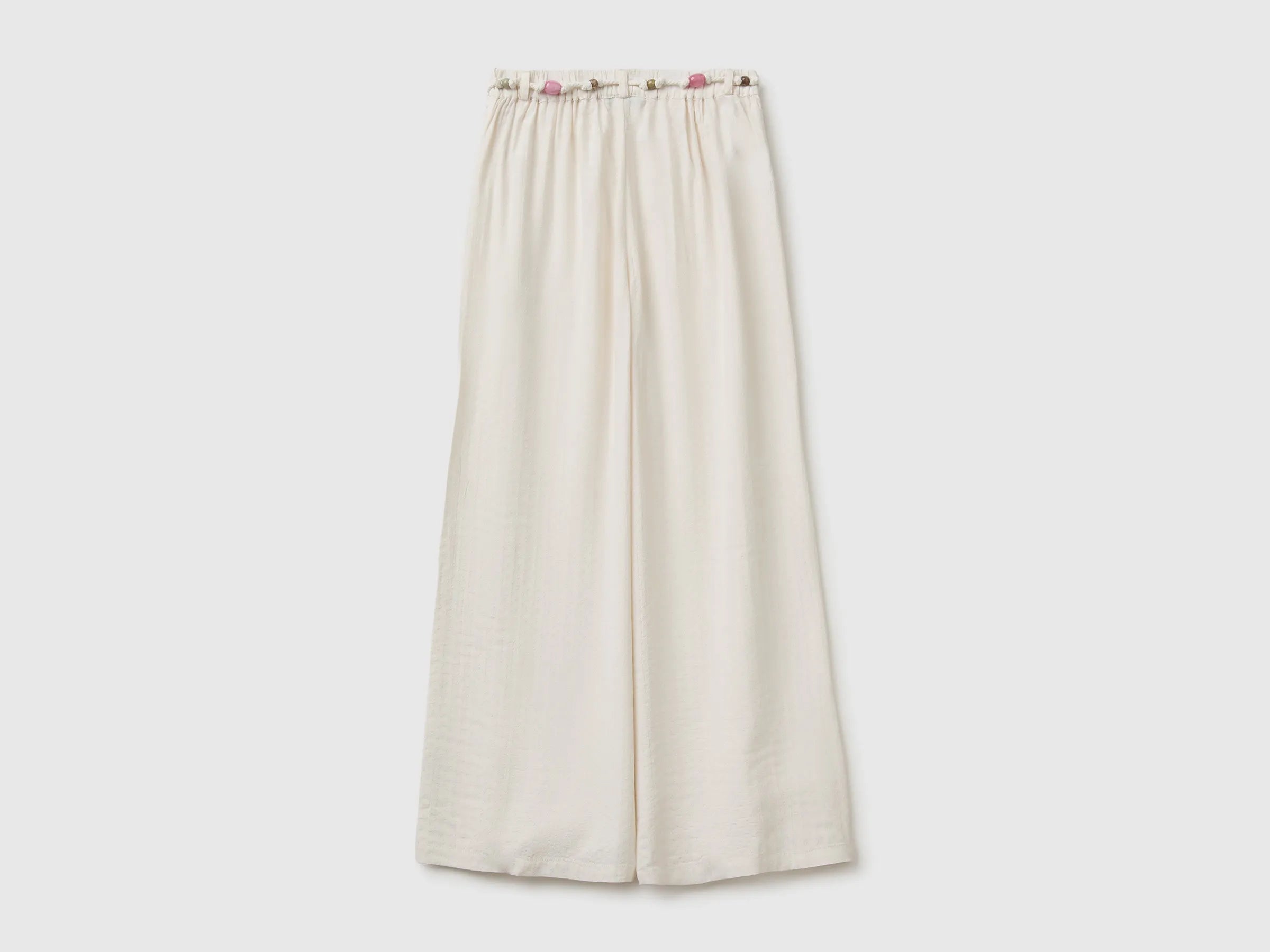 Benetton White Girls Wide Trousers with Belt SKU: 4ILTCF05V_00E Image 02
