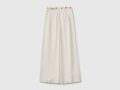 Benetton White Girls Wide Trousers with Belt SKU: 4ILTCF05V_00E Image 02