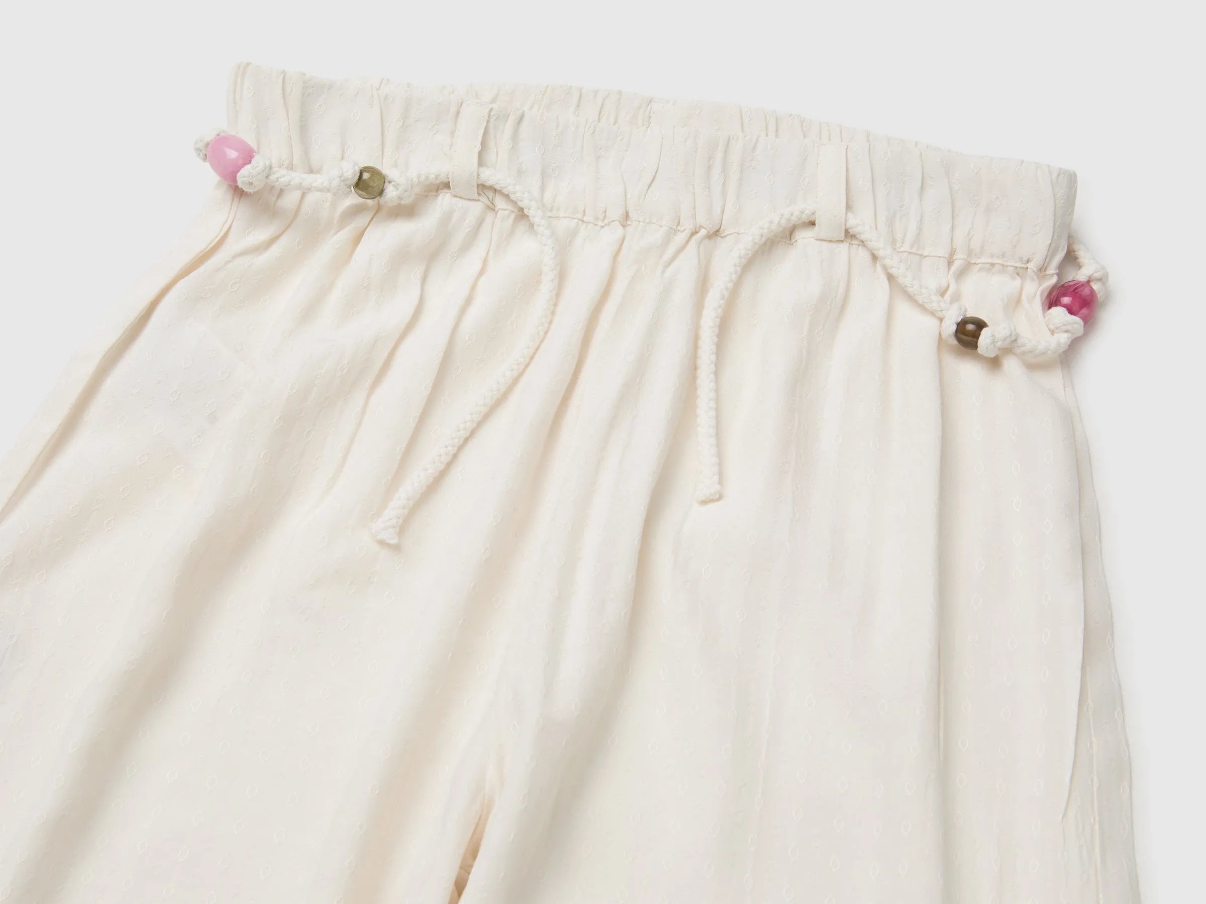 Benetton White Girls Wide Trousers with Belt SKU: 4ILTCF05V_00E Image 03