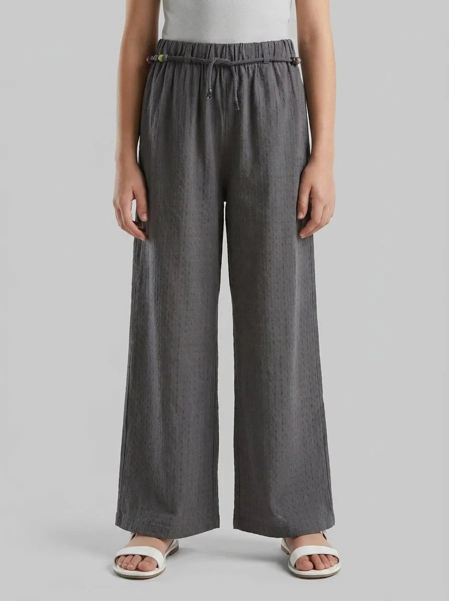 Benetton Dark Gray Girls Wide Trousers with Belt SKU: 4ILTCF05V_23C Image 00
