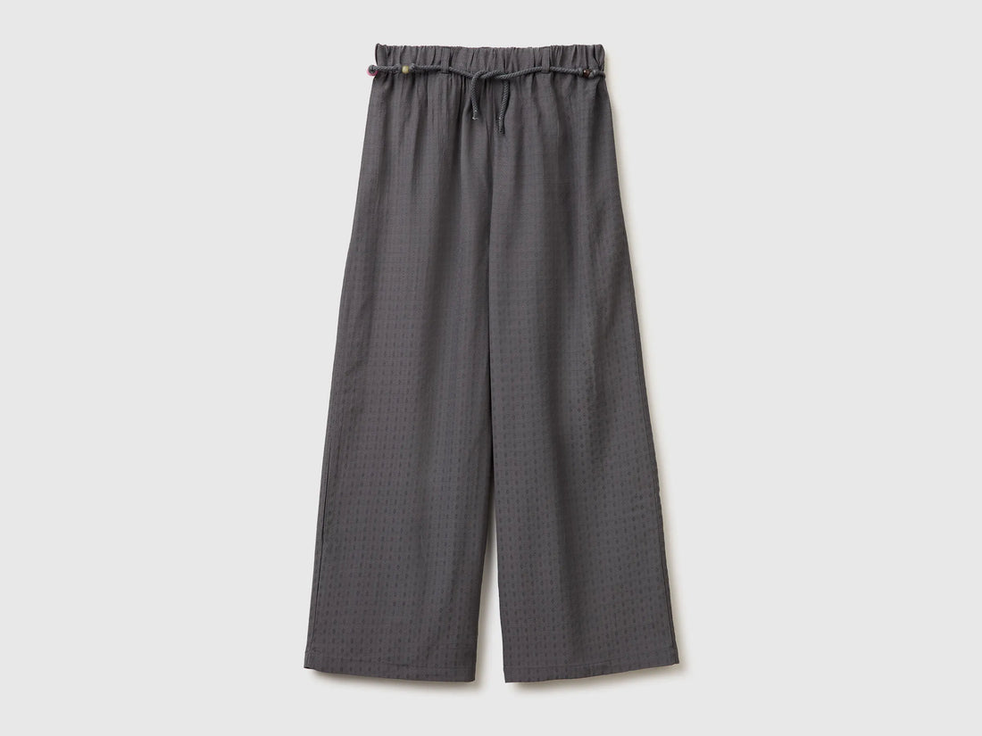 Benetton Dark Gray Girls Wide Trousers with Belt SKU: 4ILTCF05V_23C Image 01