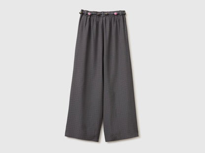 Benetton Dark Gray Girls Wide Trousers with Belt SKU: 4ILTCF05V_23C Image 02