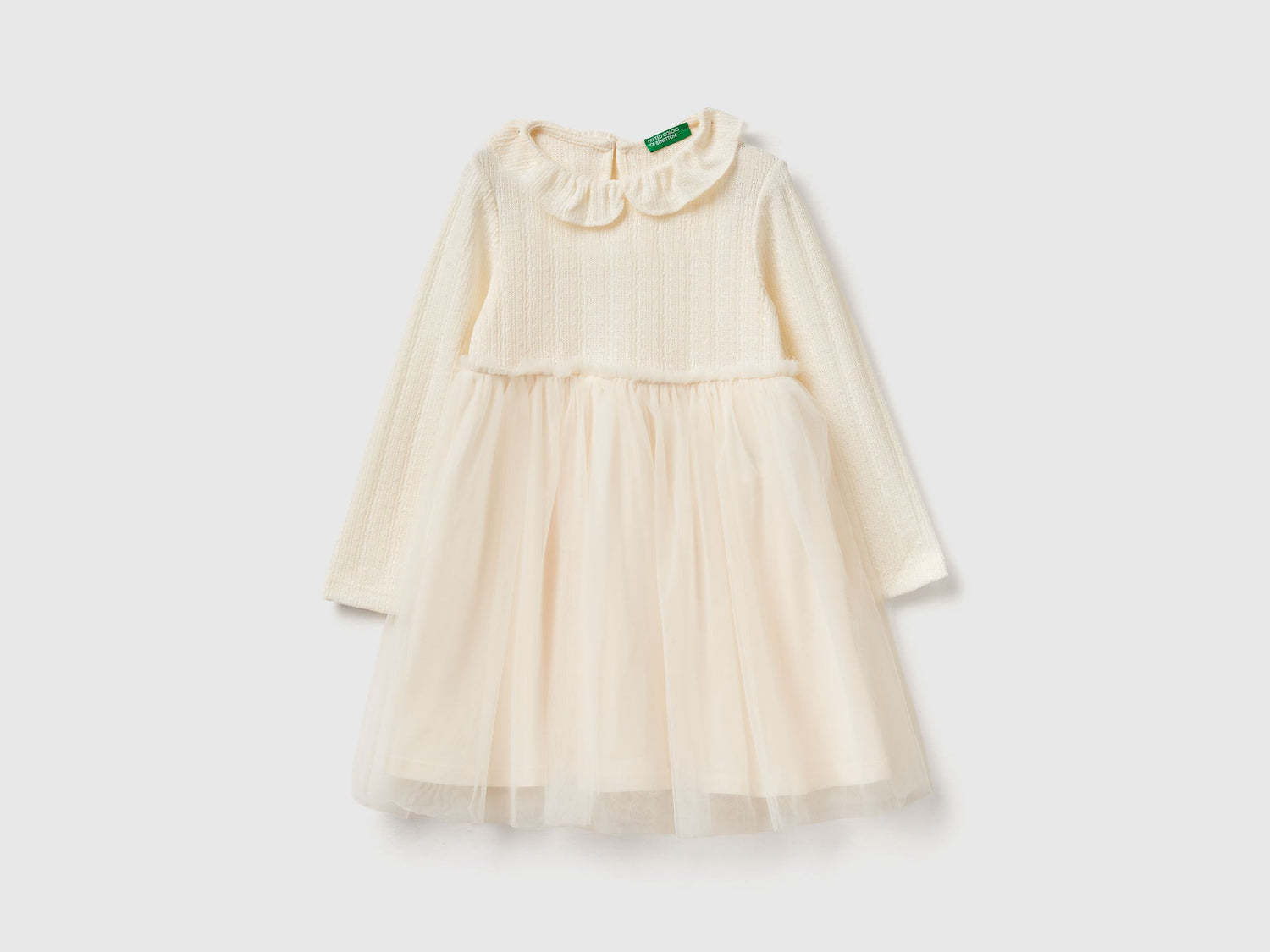 Benetton_Creamy White_Dress with Tulle Collar_4JACGV02J_0R2_01