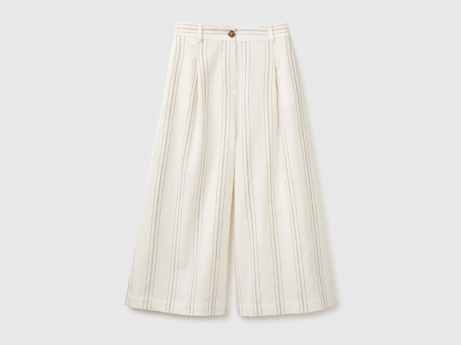 Benetton White Women Wide-Leg Striped Linen Blend Trousers SKU: 4K9FDF0BR_901 Image 01