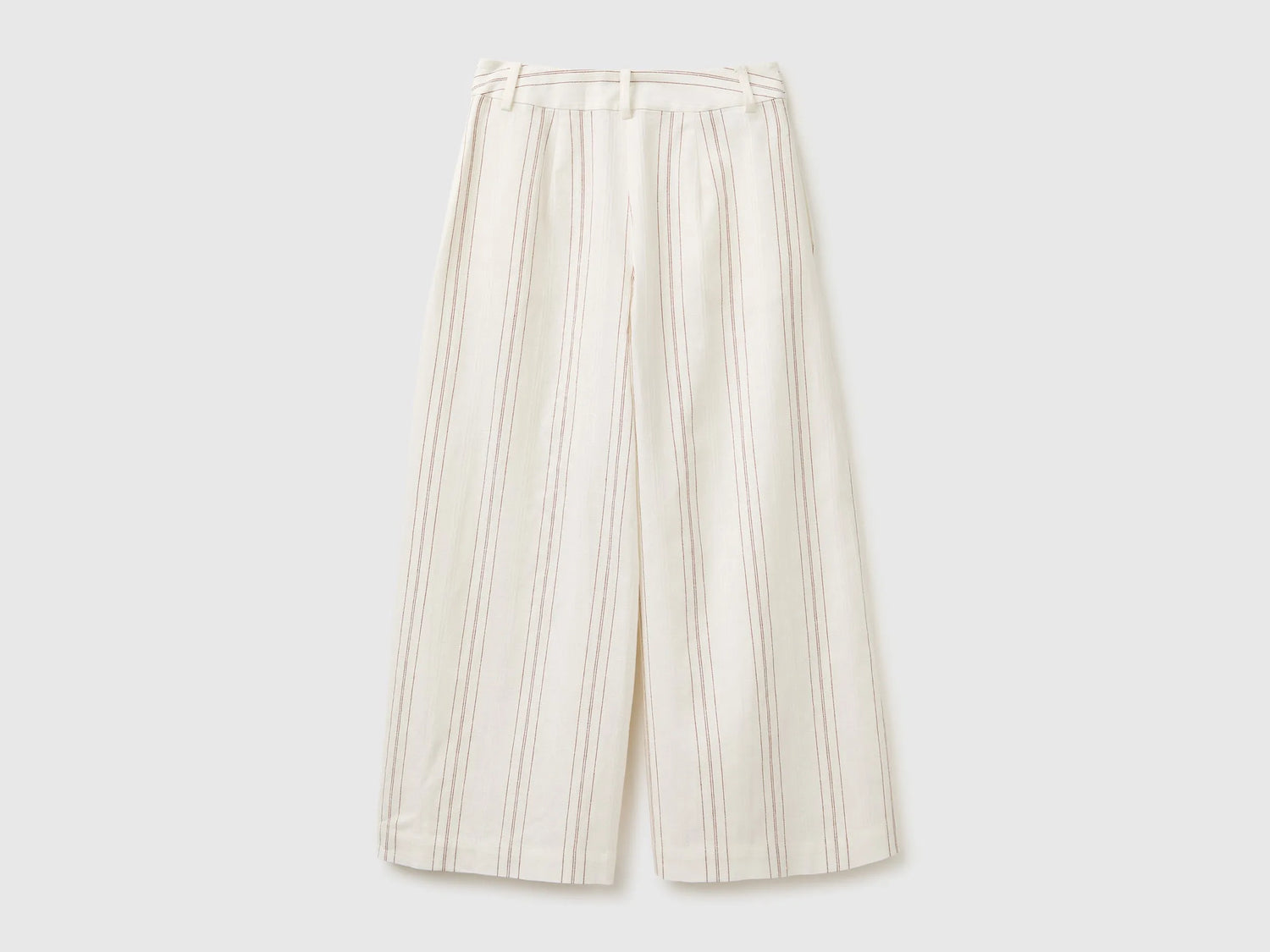 Benetton White Women Wide-Leg Striped Linen Blend Trousers SKU: 4K9FDF0BR_901 Image 02
