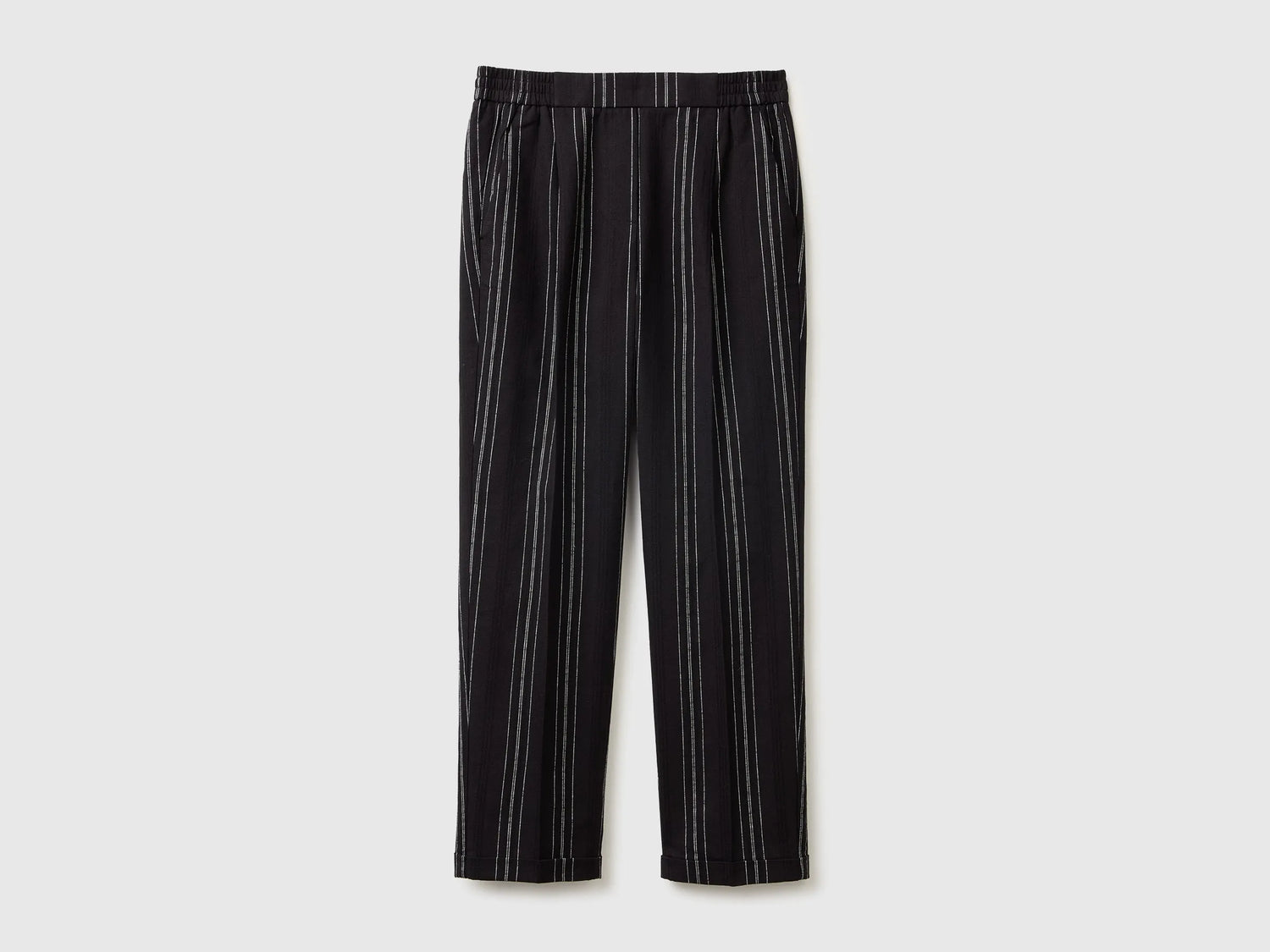 Benetton Black Women Striped Linen Blend Trousers SKU: 4K9FDF0BS_903 Image 01