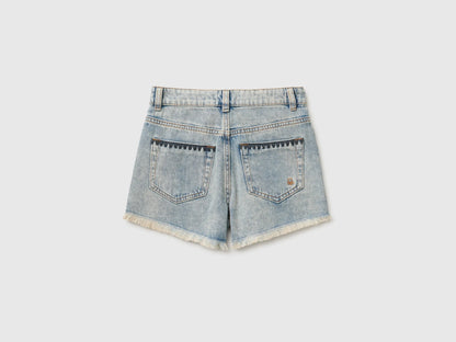 Benetton Light blue Girls Denim Shorts with Embroidery SKU: 4KEHC904O_901 Image 02