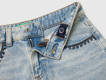 Benetton Light blue Girls Denim Shorts with Embroidery SKU: 4KEHC904O_901 Image 03