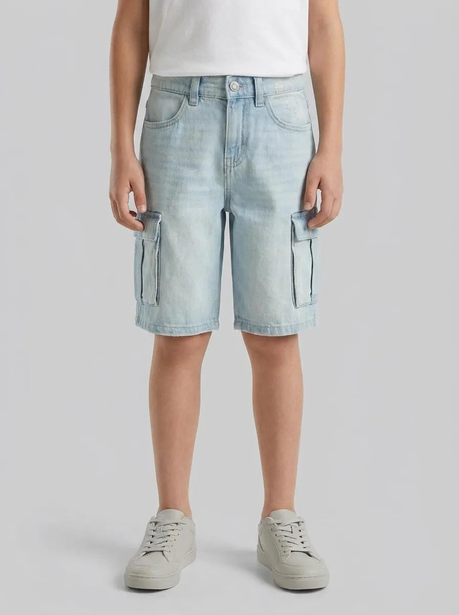 Benetton Sky Blue Boys Denim Bermuda Shorts with Pockets SKU: 4KEHC9052_902 Image 00