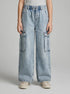 Benetton Sky Blue Girls Wide-Fit Cargo Jeans SKU: 4KEHCF05I_902 Image 00