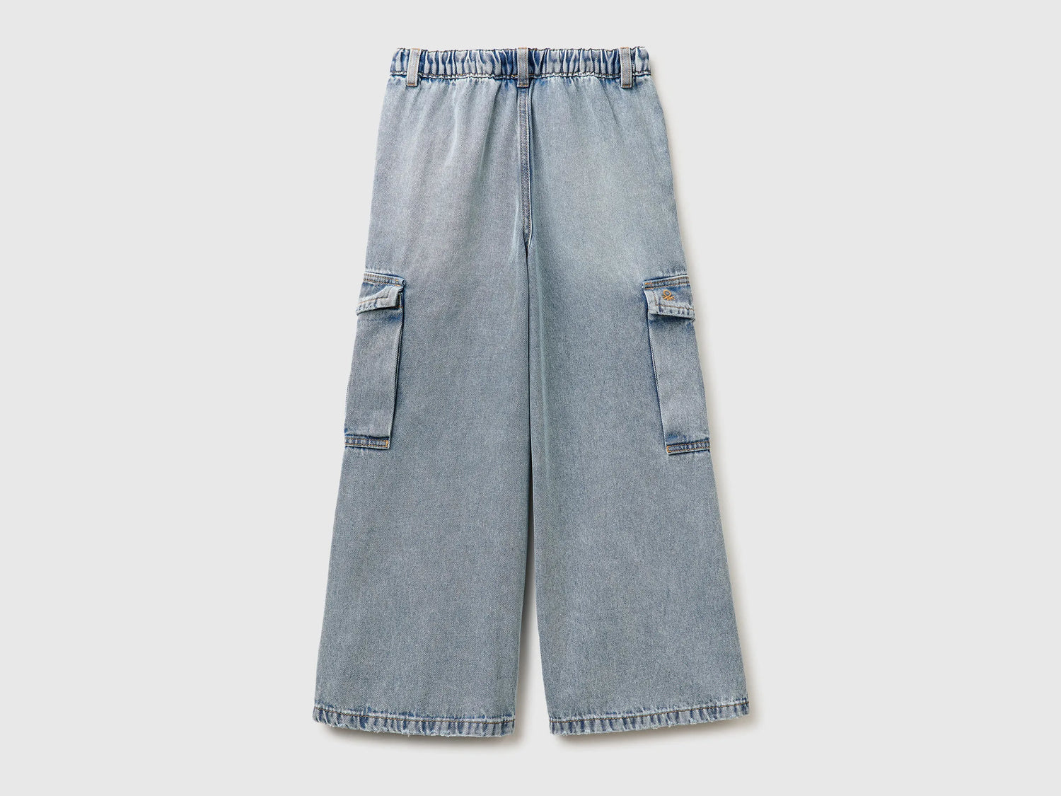 Benetton Sky Blue Girls Wide-Fit Cargo Jeans SKU: 4KEHCF05I_902 Image 02