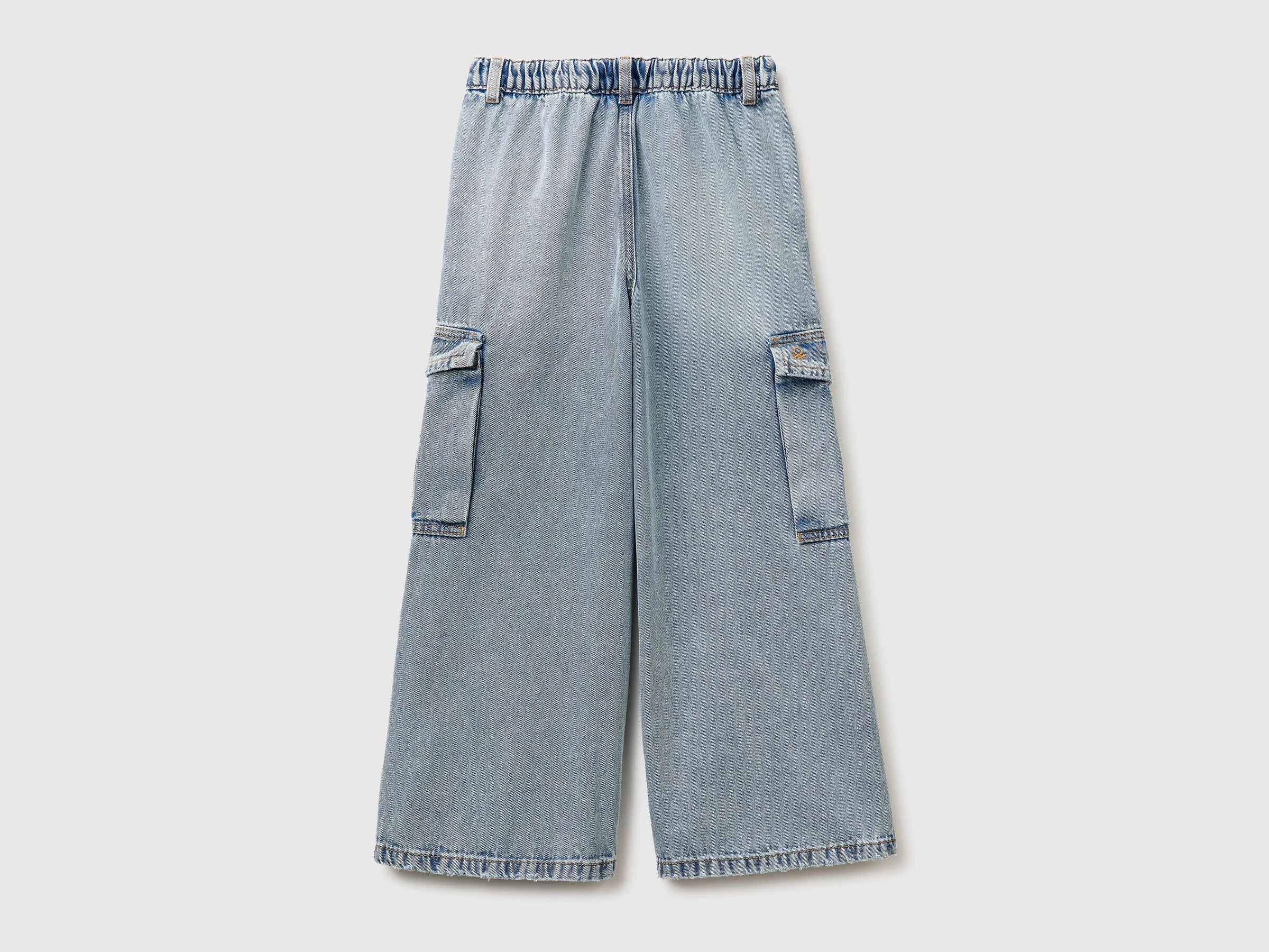 Benetton Sky Blue Girls Wide-Fit Cargo Jeans SKU: 4KEHCF05I_902 Image 02