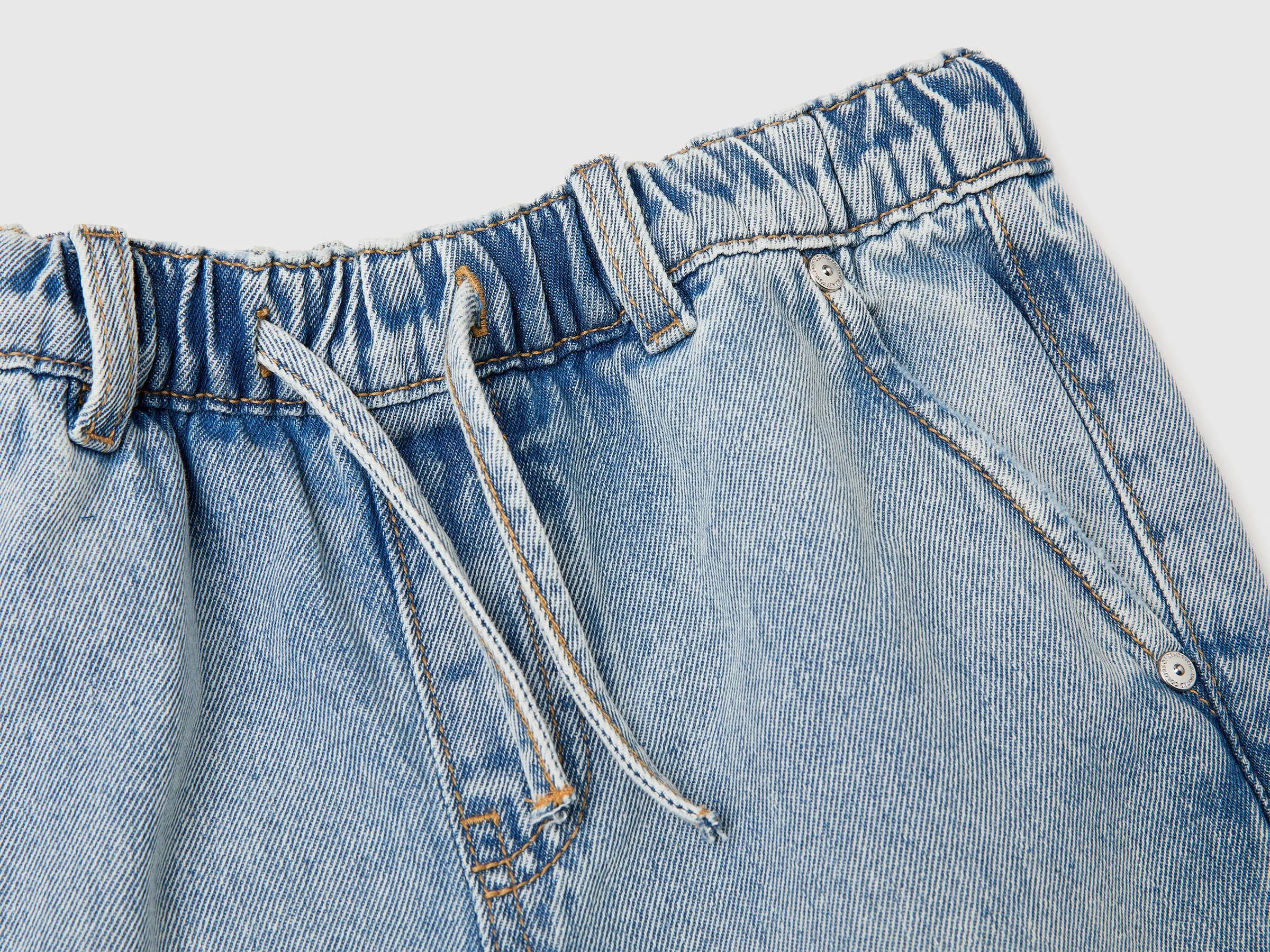 Benetton Sky Blue Girls Wide-Fit Cargo Jeans SKU: 4KEHCF05I_902 Image 03