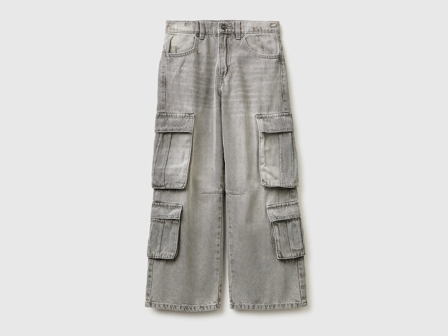 Benetton Light Gray Boys Loose Fit Jeans with Pockets SKU: 4KEHCF05P_701 Image 01