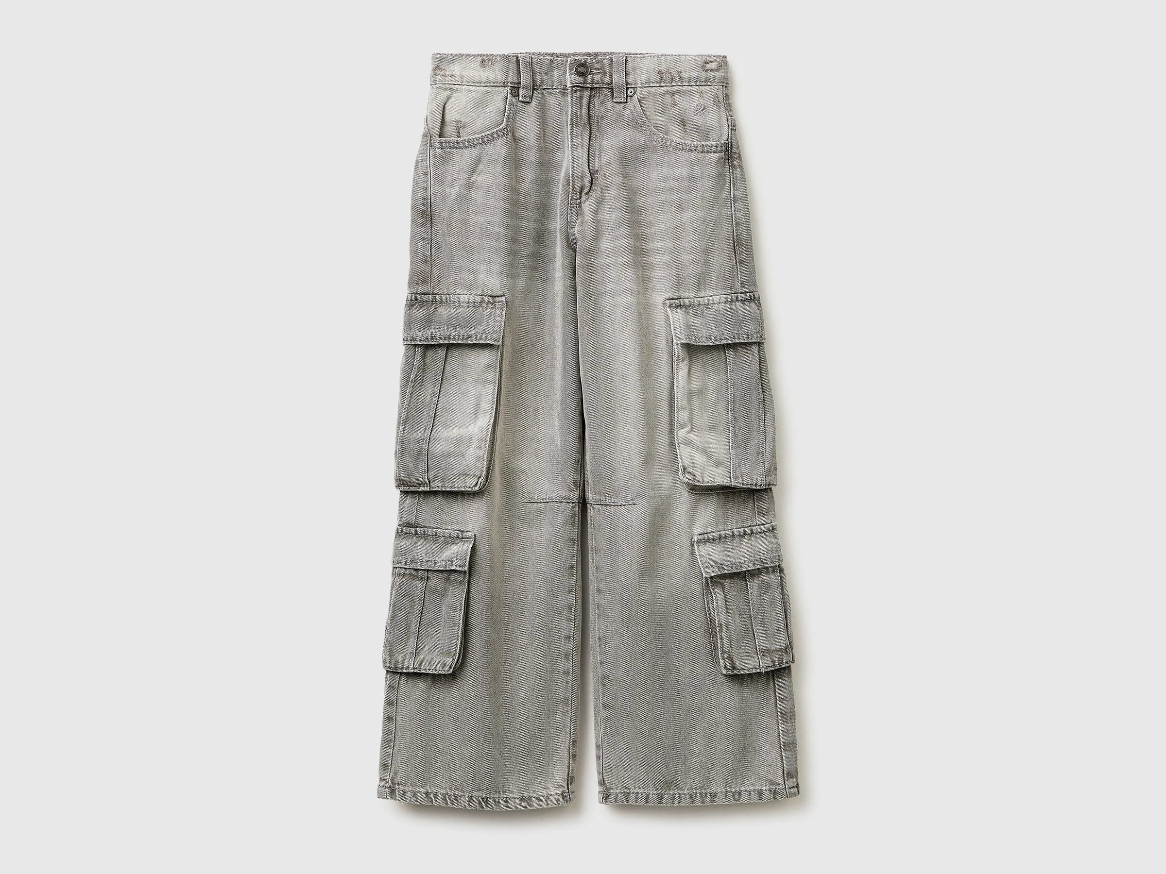 Benetton Light Gray Boys Loose Fit Jeans with Pockets SKU: 4KEHCF05P_701 Image 01