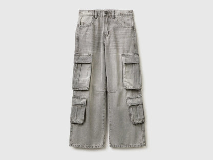 Benetton Light Gray Boys Loose Fit Jeans with Pockets SKU: 4KEHCF05P_701 Image 01