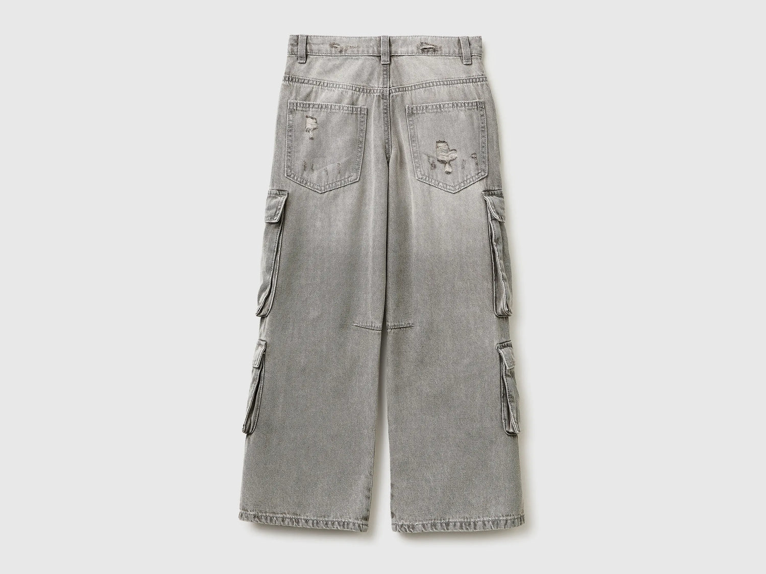 Benetton Light Gray Boys Loose Fit Jeans with Pockets SKU: 4KEHCF05P_701 Image 02