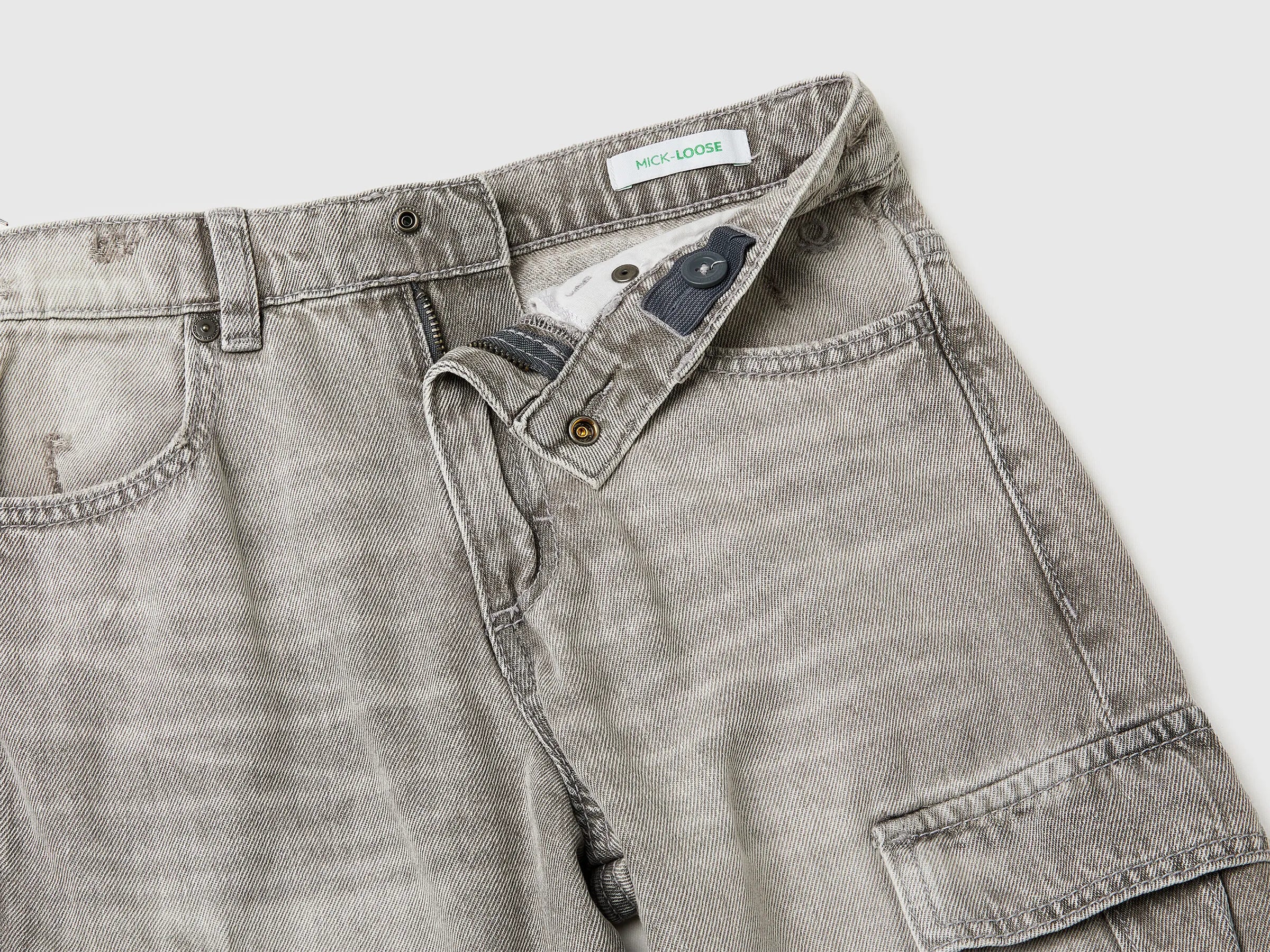 Benetton Light Gray Boys Loose Fit Jeans with Pockets SKU: 4KEHCF05P_701 Image 03