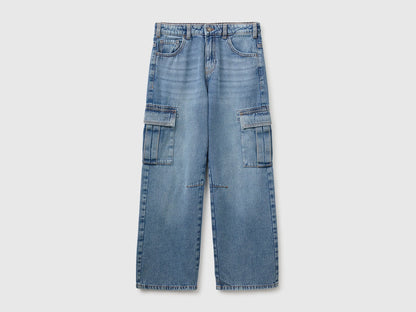 Benetton Light Blue Boys Loose-Fit Cargo Jeans SKU: 4KEHCF061_901 Image 01