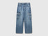 Benetton Light Blue Boys Loose-Fit Cargo Jeans SKU: 4KEHCF061_901 Image 01