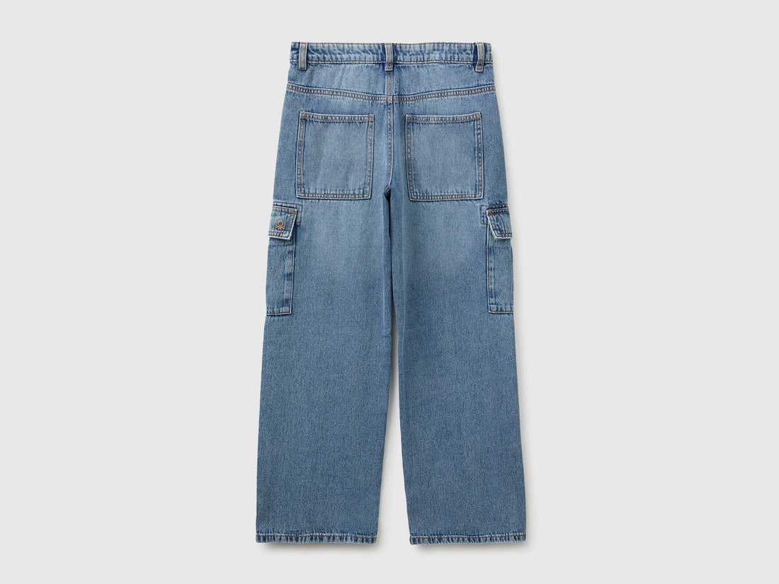 Benetton Light Blue Boys Loose-Fit Cargo Jeans SKU: 4KEHCF061_901 Image 02