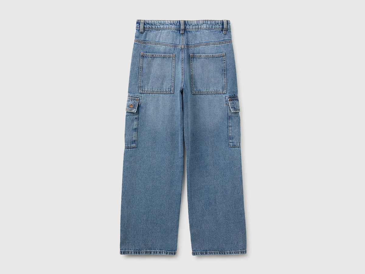 Benetton Light Blue Boys Loose-Fit Cargo Jeans SKU: 4KEHCF061_901 Image 02