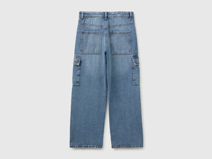 Benetton Light Blue Boys Loose-Fit Cargo Jeans SKU: 4KEHCF061_901 Image 02