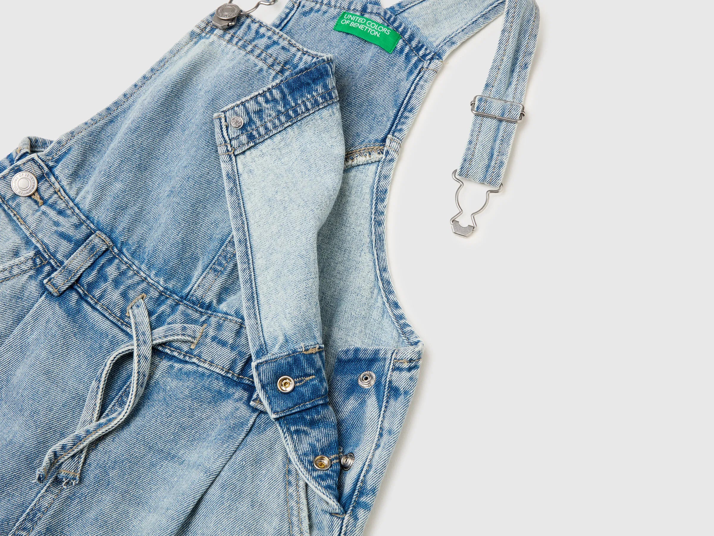 Benetton Light Blue Girls Denim Overalls SKU: 4KEHCT01A_902 Image 03