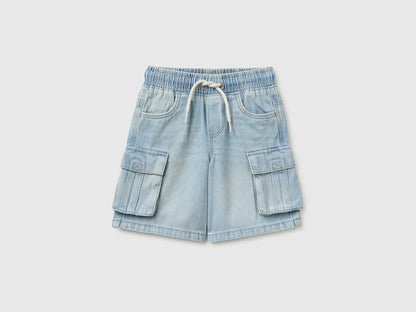 Benetton Blue Boys Denim Bermuda Shorts with Pockets SKU: 4KEHG903F_902 Image 01