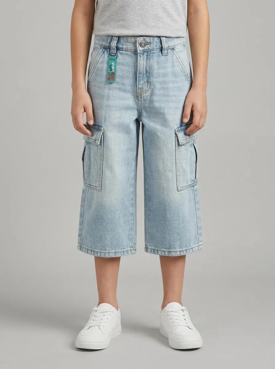 Benetton Blue Boys Loose-Fit Cargo Jeans SKU: 4KEHGF02X_902 Image 00