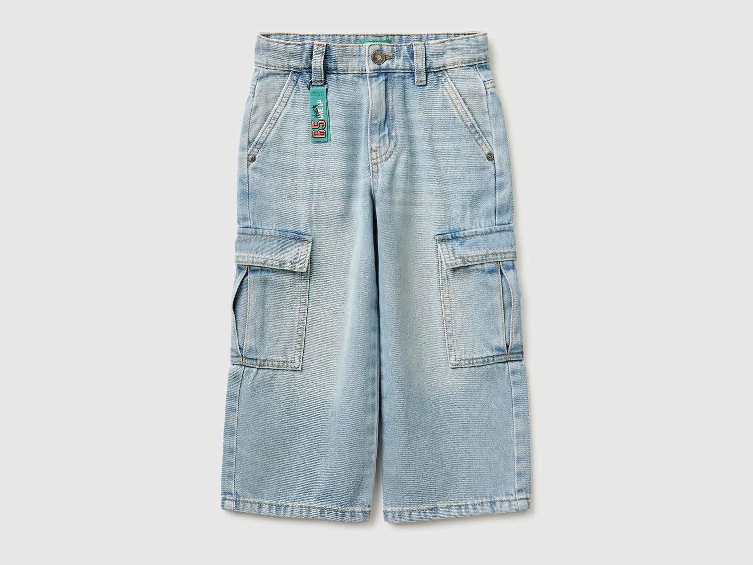 Benetton Blue Boys Loose-Fit Cargo Jeans SKU: 4KEHGF02X_902 Image 01