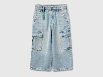 Benetton Blue Boys Loose-Fit Cargo Jeans SKU: 4KEHGF02X_902 Image 01