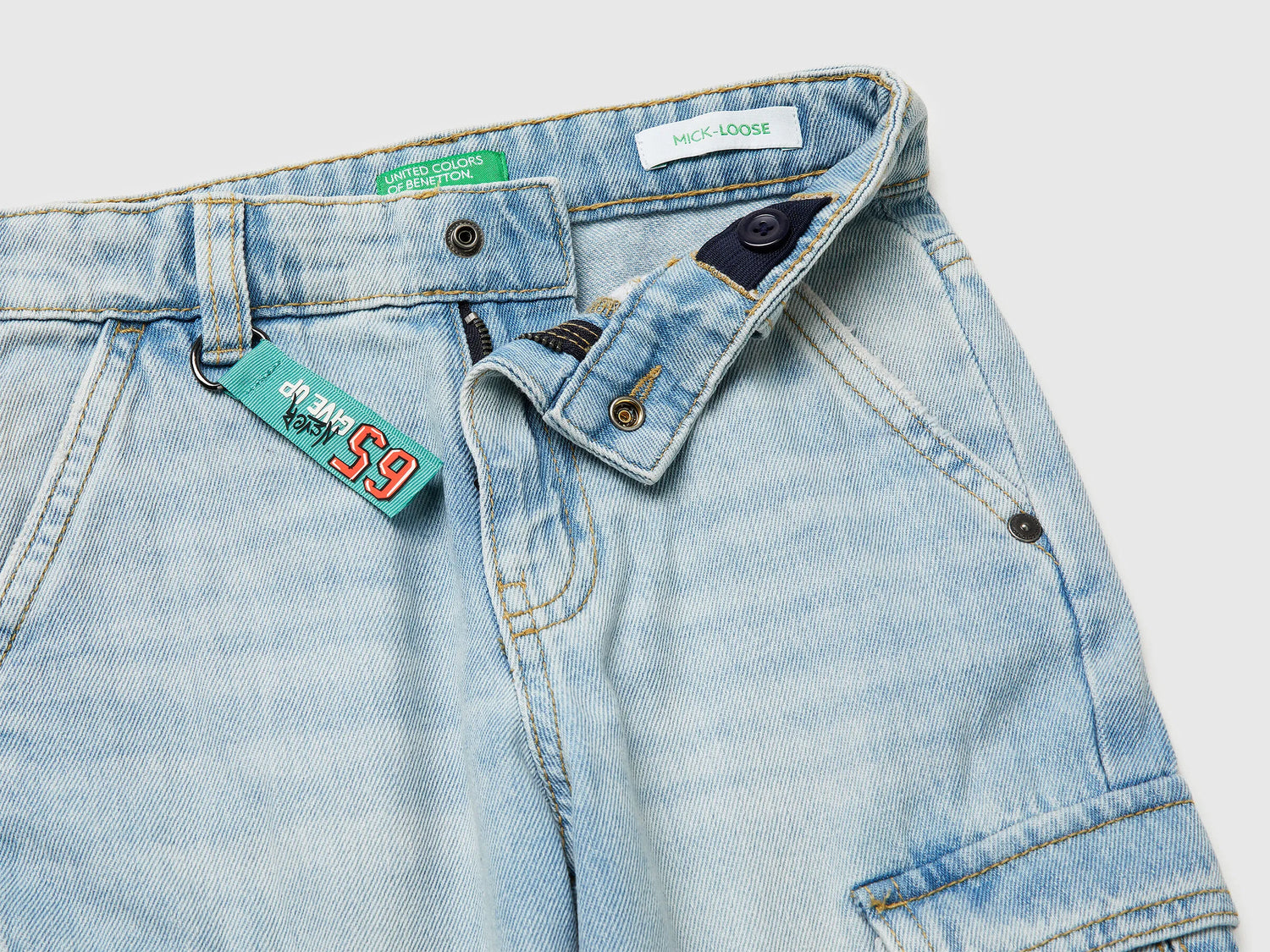 Benetton Blue Boys Loose-Fit Cargo Jeans SKU: 4KEHGF02X_902 Image 03