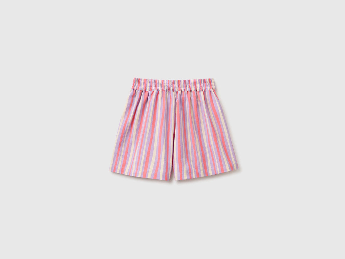 Benetton Multi-Color Girls Striped Shorts with Sash SKU: 4KFZC904T_70Z Image 02