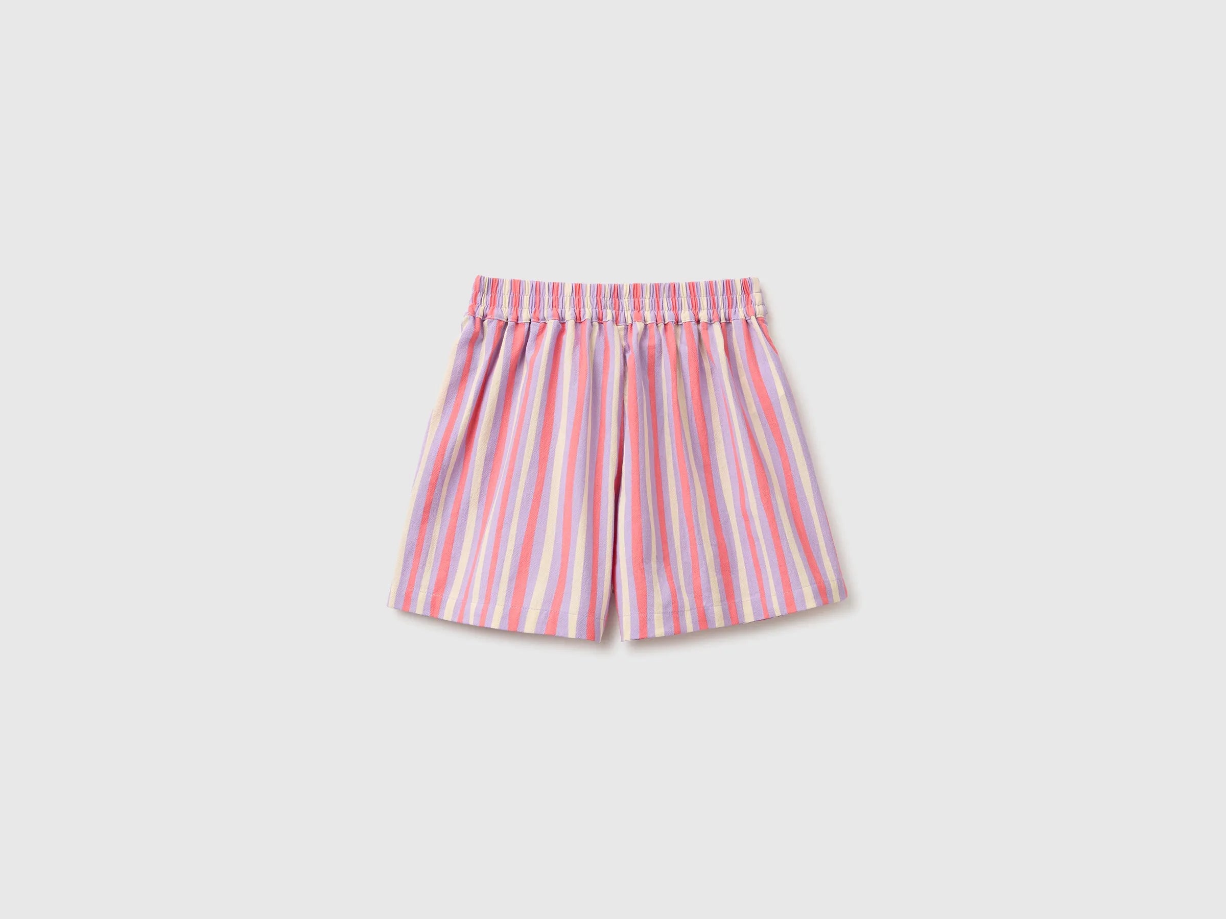 Benetton Multi-Color Girls Striped Shorts with Sash SKU: 4KFZC904T_70Z Image 02